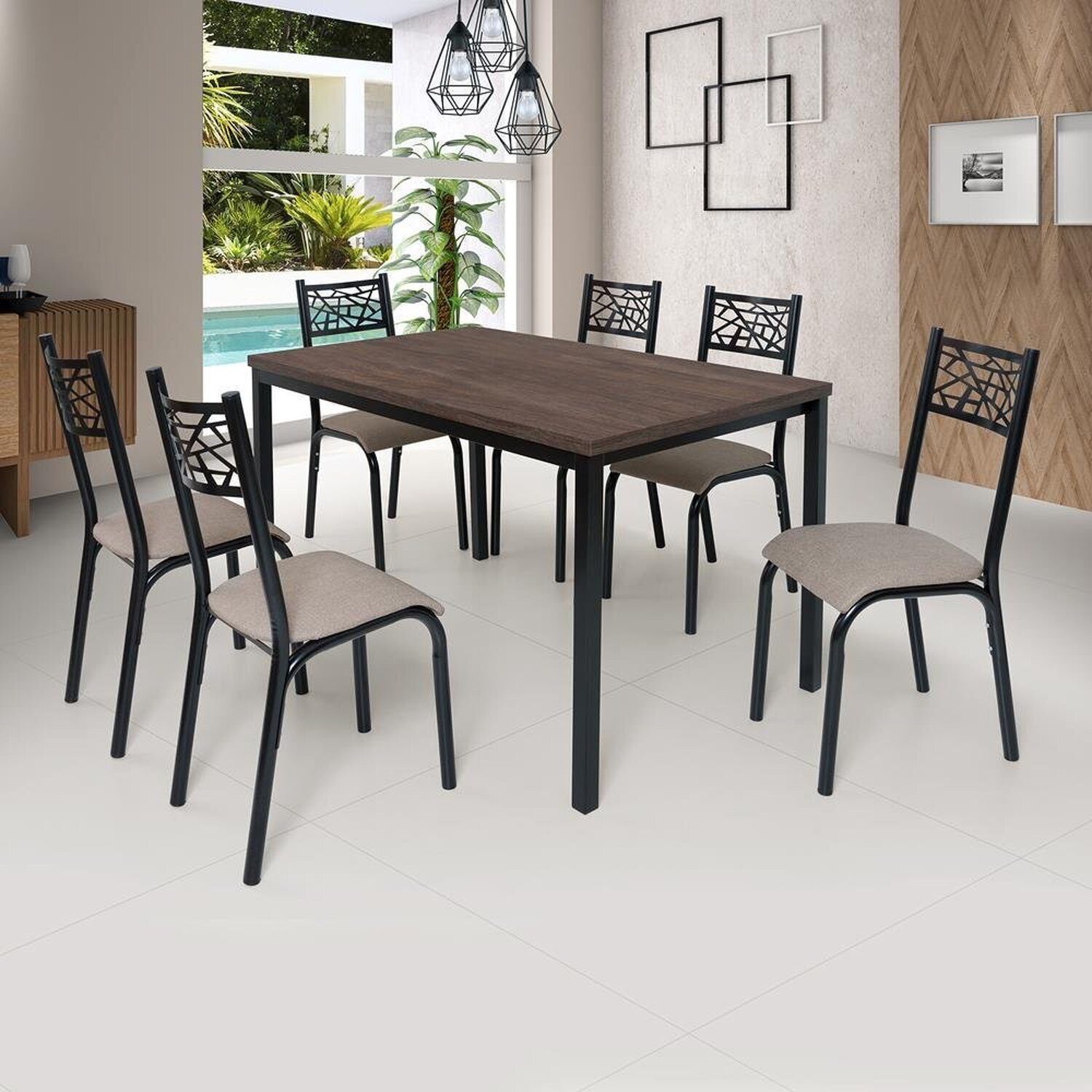 Conjunto Jade Flex 1,36m Tampo Laminado com 6 Cadeiras - 2