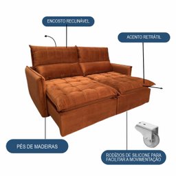Sofá Retrátil Reclinável Leticia Varias Cores e Tamanhos Cor:terracota;tamanho:2,05m - 2