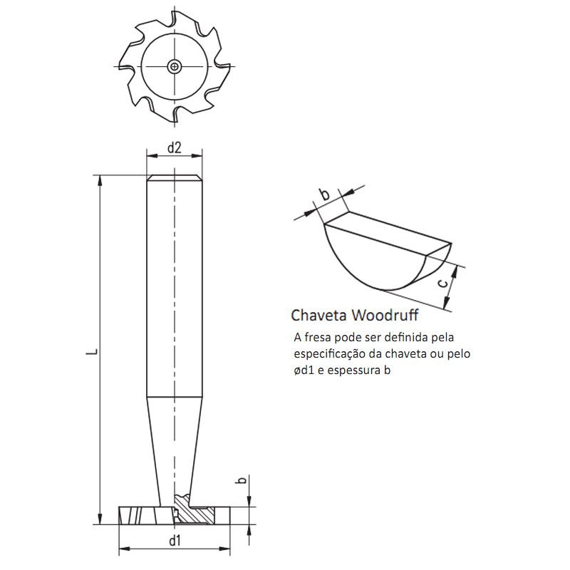 Fresa para Rasgo de Chaveta Haste Cilíndrica, Dentes Cruzados Tipo Woodruff - Med. 22,5 X 4,0mm - Di - 2