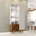 Ver imagem 1 de Cristaleira Elba Ripado Real Portas de Vidro Pés de Madeira Maciça 12 Nichos Garrafeiros Branco/Off-White/Marromle