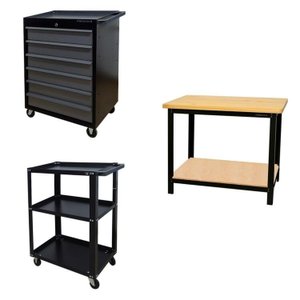 Conjunto 2 Carros Profissional 6 Gavetas 1 Bancada Profissional de 110cm para Ferramentas Presto