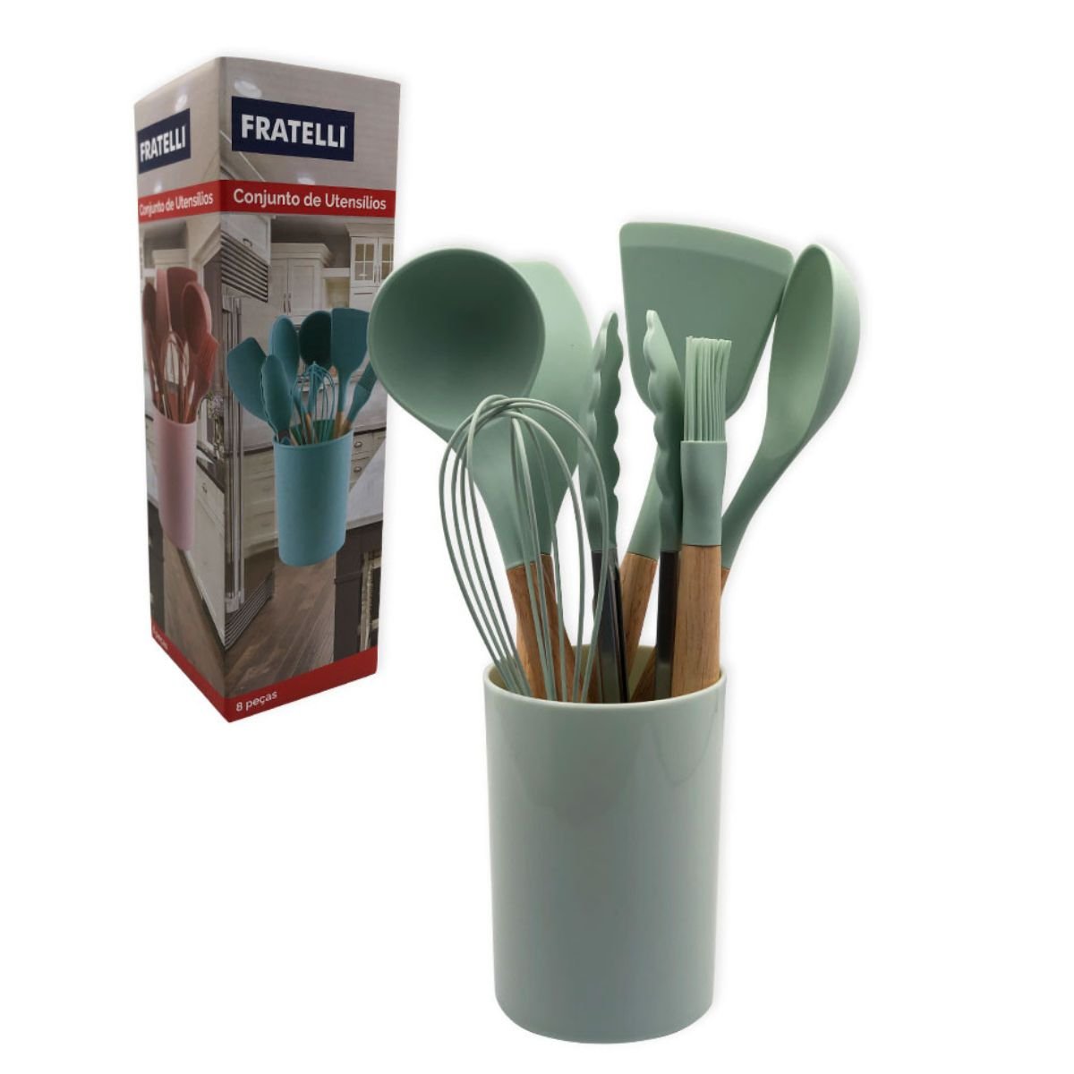 Conjunto de Utensílios de Cozinha de Silicone - 8 Peças Cor:verde Claro - 5