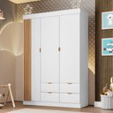 Ver imagem 1 de Guarda Roupa Roupeiro Ayla 100% MDF 3 Pts 4 Gav Detalhes Ripados Quarto de Bebê Branco Phoenix