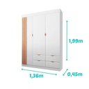 Ver imagem 2 de Guarda Roupa Roupeiro Ayla 100% MDF 3 Pts 4 Gav Detalhes Ripados Quarto de Bebê Branco Phoenix