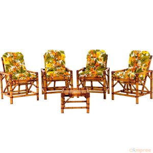 Kit Cadeiras de Bambu Soltas 4 Lugares e Mesinha Área Jardim