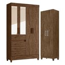 Ver imagem 1 de Guarda Roupa Solteiro Sobral com Espelho e Armário Multiuso New Íris Castanho Wood - Moval