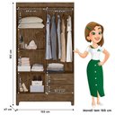 Ver imagem 4 de Guarda Roupa Solteiro Sobral com Espelho e Armário Multiuso New Íris Castanho Wood - Moval