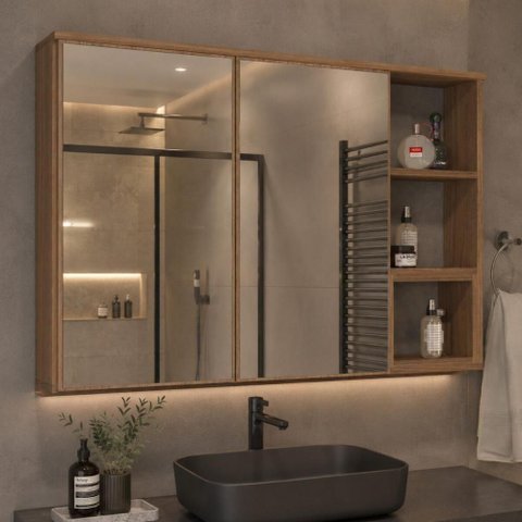 Espelheira para Banheiro CR10180 2 Portas 8 Prateleiras MDF 100cm Café Multimóveis