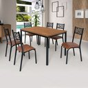 Ver imagem 1 de Conjunto Jade Flex 1,36m Tampo Laminado com 6 Cadeiras Marrom/Preto Fosco/Caramelo/Amendoa