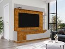 Ver imagem 1 de Estante Ripado para TV até 75 Polegadas MDF 210CMX186CM 1 Gaveta 2 Portas Marrom