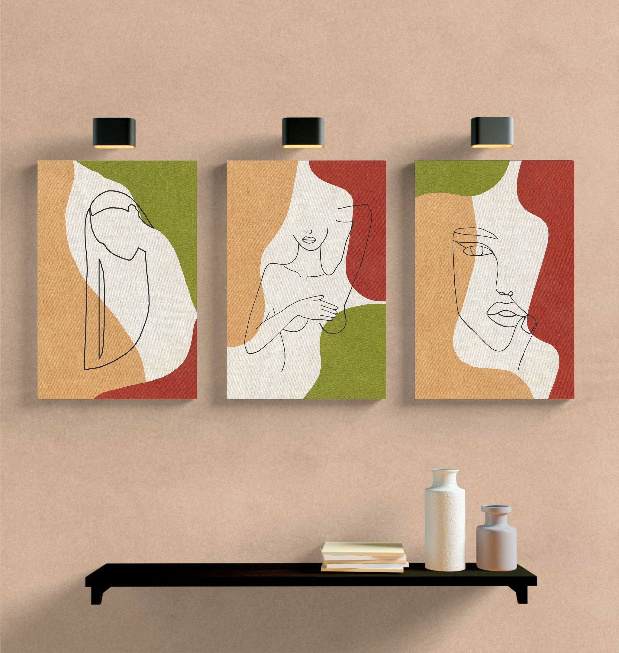 Conjunto com 3 lindos quadros pintados a mão estilo painel minimalista medindo 45x30cm cada quadro