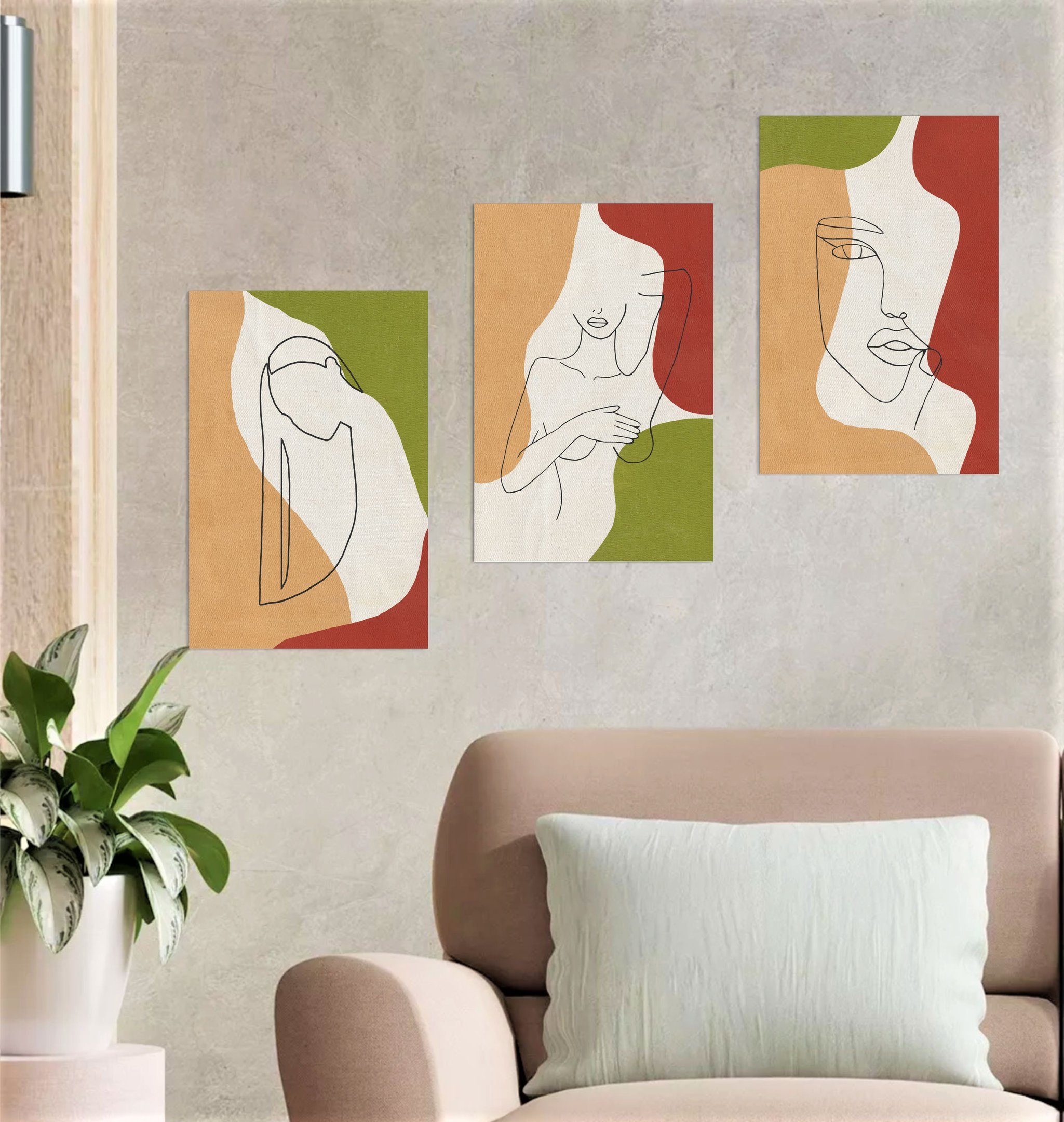 Conjunto com 3 lindos quadros pintados a mão estilo painel minimalista medindo 45x30cm cada quadro - 2