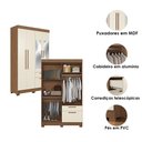 Ver imagem 3 de Guarda Roupa Solteiro 4P Londrina com Espelho e Cômoda Havana Master com Rodizio Jatobá Areia - Sant