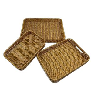 Kit 3 Bandejas Organizadora Multiuso Retangular Cesto para Servir Café Frios Petisco Marfim