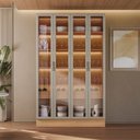 Ver imagem 1 de Cristaleira Allure Linea 4 Portas com Rodapé e Led 100% Mdf Jequitiba/gris Fosco