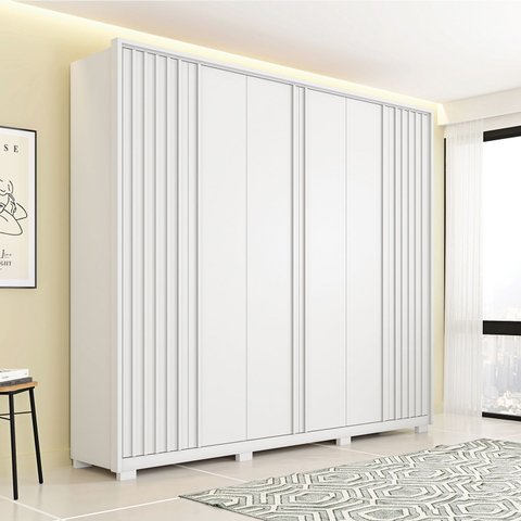Guarda-Roupa Casal Suburban Ripado 6 Portas 6 Gavetas e Pés Espresso Móveis Branco/Fosco
