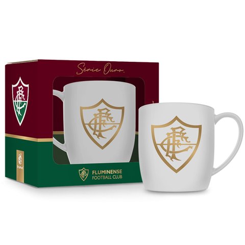 Caneca Porcelana Premium Brasfoot Fluminense Serie Ouro 300ml Urban Licenciada Branco