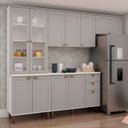 Ver imagem 1 de Cozinha Modulada com Cristaleira com Tampo Impermeável 100% MDF Iluminata Cinza/Branco/Fendi