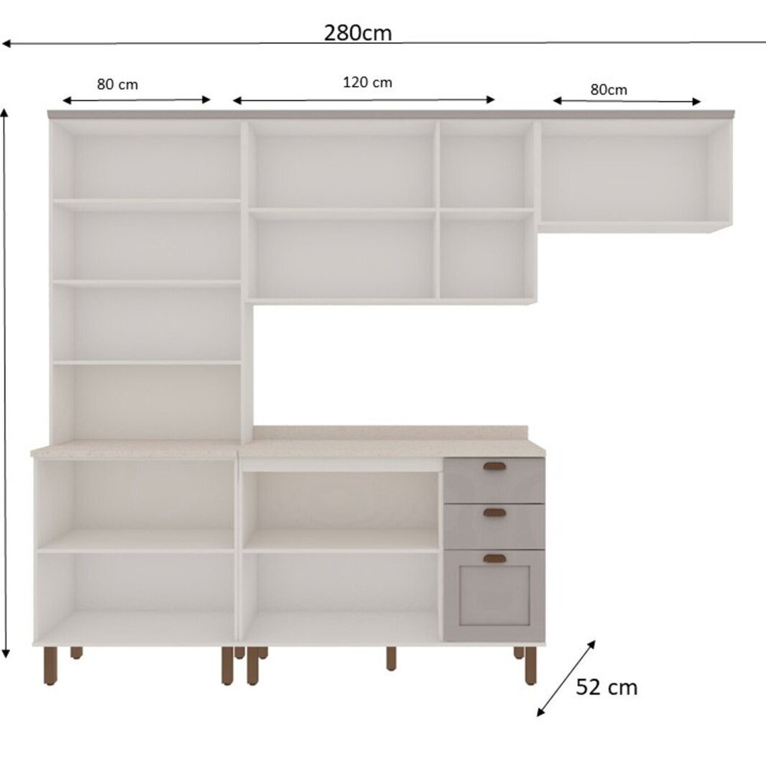 Cozinha Modulada com Cristaleira com Tampo Impermeável 100% Mdf Iluminata - 3