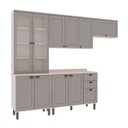 Ver imagem 2 de Cozinha Modulada com Cristaleira com Tampo Impermeável 100% MDF Iluminata Cinza/Branco/Fendi