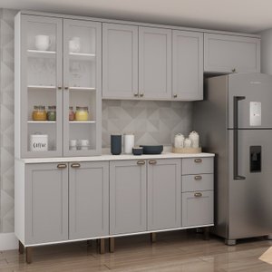 Cozinha Modulada com Cristaleira com Tampo Impermeável 100% Mdf Iluminata