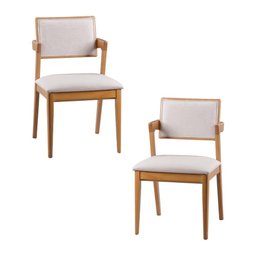 Conjunto de Sala 6 Cadeiras Gavea com Mesa Luz 1,80m - Madeira Maciça Encosto Revestido - Távoli - 2