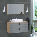 Ver imagem 1 de Conjunto Gabinete de Banheiro Berlim 80 cm Cinza/Freijo Rovere