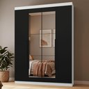 Ver imagem 1 de Guarda-Roupa Solteiro 4 Portas Batentes com Espelho Branco/Preto/Preto Netuno Madesa