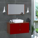 Ver imagem 1 de Conjunto Gabinete de Banheiro Berlim 80 cm Vermelho/Natura Vinho
