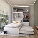Ver imagem 4 de Guarda-roupa Solteiro com Cama Milênio 4 Portas 2 Gavetas 100% Mdf Flex Branco - Panorama Móveis