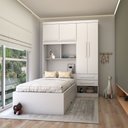 Ver imagem 3 de Guarda-roupa Solteiro com Cama Milênio 4 Portas 2 Gavetas 100% Mdf Flex Branco - Panorama Móveis