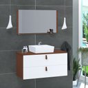 Ver imagem 1 de Conjunto Gabinete de Banheiro Berlim 80 cm Branco/Natura