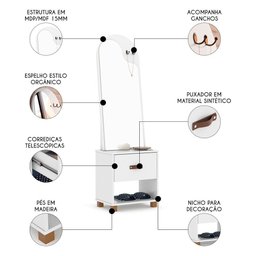 Toucador Penteadeira com Espelho 1 Gaveta Organic Branco - Ej Móveis - 8 Toucador Penteadeira com Espelho 1 Gaveta Organic Branco - Ej Móveis - 8