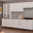 Ver imagem 1 de Cozinha Modulada com Cristaleira e Balcão para Cooktop 100% MDF Iluminata Branco/Betalhes Ébano