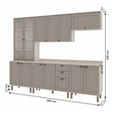 Ver imagem 3 de Cozinha Modulada Completa 5 Peças com Cristaleira e Balcões com Tampo 100% MDF Iluminata Branco/Fendi Cinza