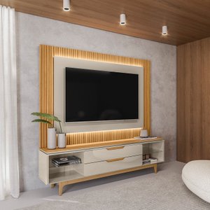 Rack com Painel até 70 Polegadas com LED 220cm Pés Madeira Maciça Los Angeles São Paulo