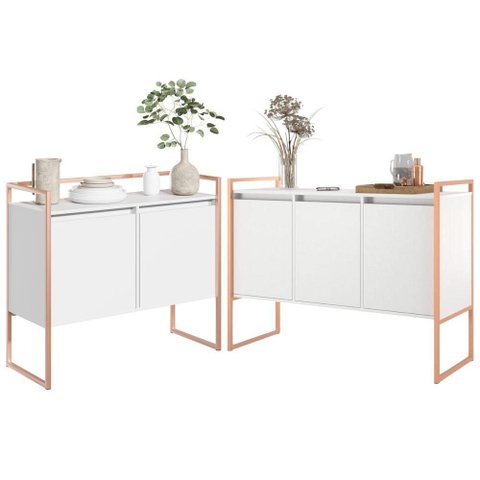 Buffets Villa Aurea 2 e 3 Portas 1 Prateleira MDP 120cm Branco Plata Móveis