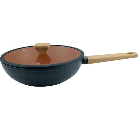 Wok Induçao Antiaderente Norma Rev Ceramico Tampa de Vidro 3,7l Preta