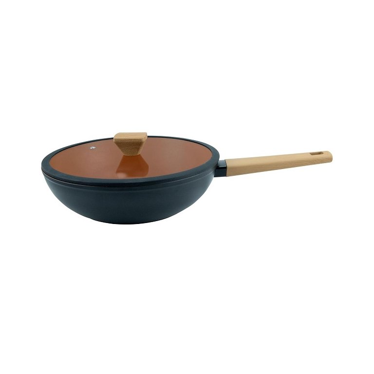 Wok Induçao Antiaderente Norma Rev Ceramico Tampa de Vidro 3,7l Preta
