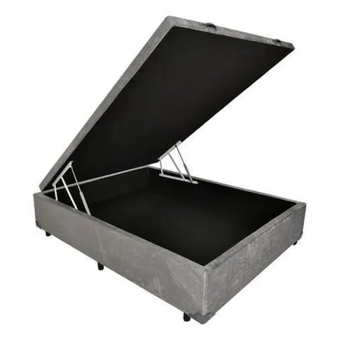 Box Baú Viúvo Blindado na Chapa de Madeira - Suede Cinza (188x128x42)