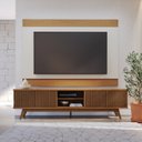 Ver imagem 1 de Rack com Painel Ripado para TV até 75 Polegadas 218cmx140cm Pés em Madeira Maciça 4 Portas Fortaleza e Nilo Marrom Freijó/Off White