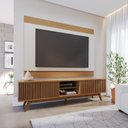 Ver imagem 5 de Rack com Painel Ripado para TV até 75 Polegadas 218cmx140cm Pés em Madeira Maciça 4 Portas Fortaleza e Nilo Marrom Freijó/Off White