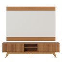Ver imagem 2 de Rack com Painel Ripado para TV até 75 Polegadas 218cmx140cm Pés em Madeira Maciça 4 Portas Fortaleza e Nilo Marrom Freijó/Off White