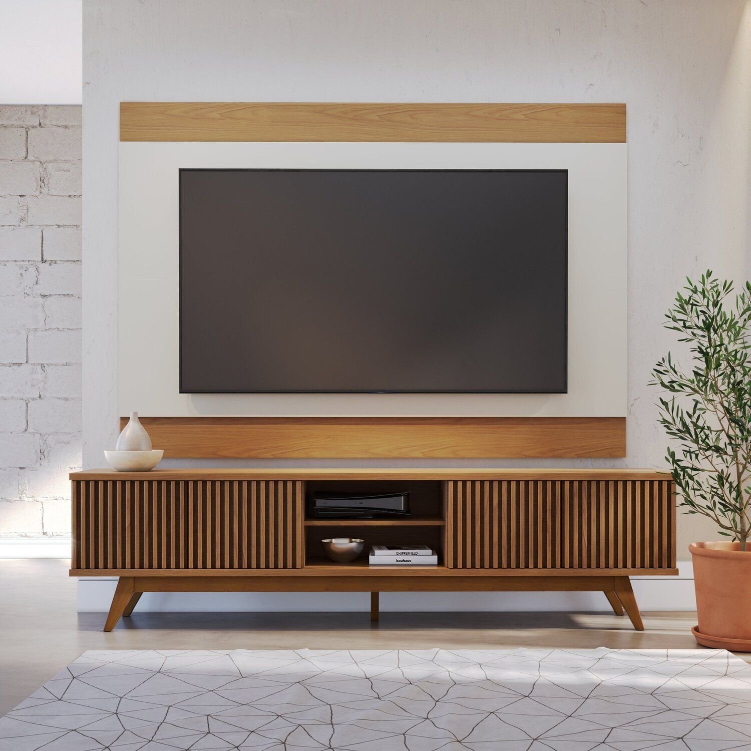 Rack com Painel para Tv 75 Polegadas Ripado 4 Portas Fortaleza e Nilo