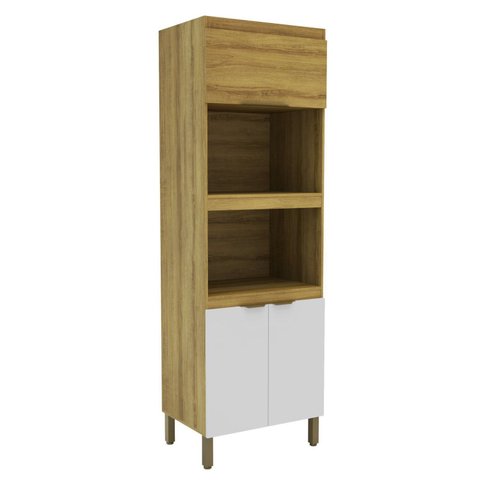 Paneleiro Torre Quente 70cm com 3 Portas e 2 Nichos 2304 Yescasa Marrom/Mel/Branco