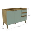 Ver imagem 3 de Armário Balcão de Cozinha 2 Portas e 3 Gavetas 120cm 2306 Yescasa Marrom/Mel/Verde Bellagio