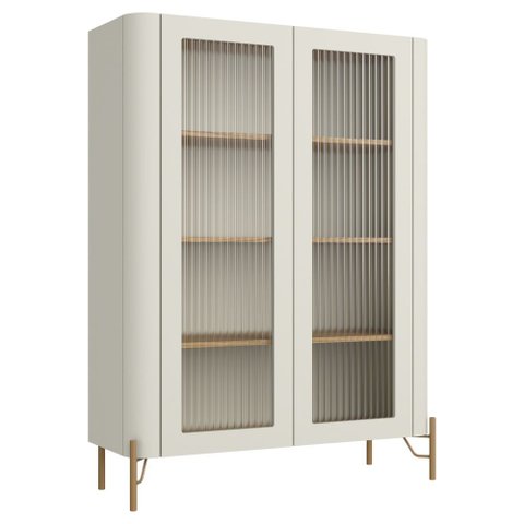 Cristaleira Sala de Jantar 2 Portas Vidro Pés Industrial Dourado Naim I03 Luna Louro - Lyam Decor