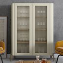 Ver imagem 2 de Cristaleira Sala de Jantar 2 Portas Vidro Pés Industrial Dourado Naim I03 Luna Louro - Lyam Decor
