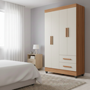 Ver imagem 5 de Roupeiro Lite 4 Portas 2 Gavetas Guarda-roupa Solteiro - Nature / Off White
