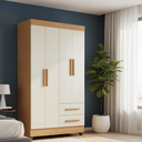 Ver imagem 2 de Roupeiro Lite 4 Portas 2 Gavetas Guarda-roupa Solteiro - Nature / Off White